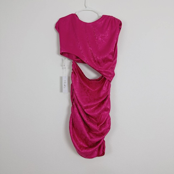 NWT Ronny Kobo Kyle Hot Pink Asymmetric Cutout Ruched Mini Dress - Picture 3 of 6
